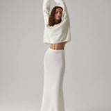 Angelina Off white  Cozy Luxe Knit Set – Sweater & Maxi Skirt