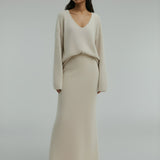 Angelina Beige Cozy Luxe Knit Set – Sweater & Maxi Skirt