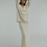 Angelina Beige Cozy Luxe Knit Set – Sweater & Maxi Skirt
