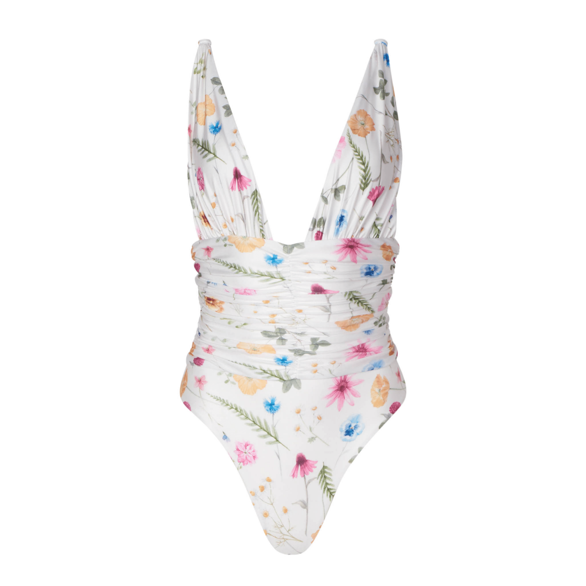 Abby Ruched White Floral One Piece - SOAH