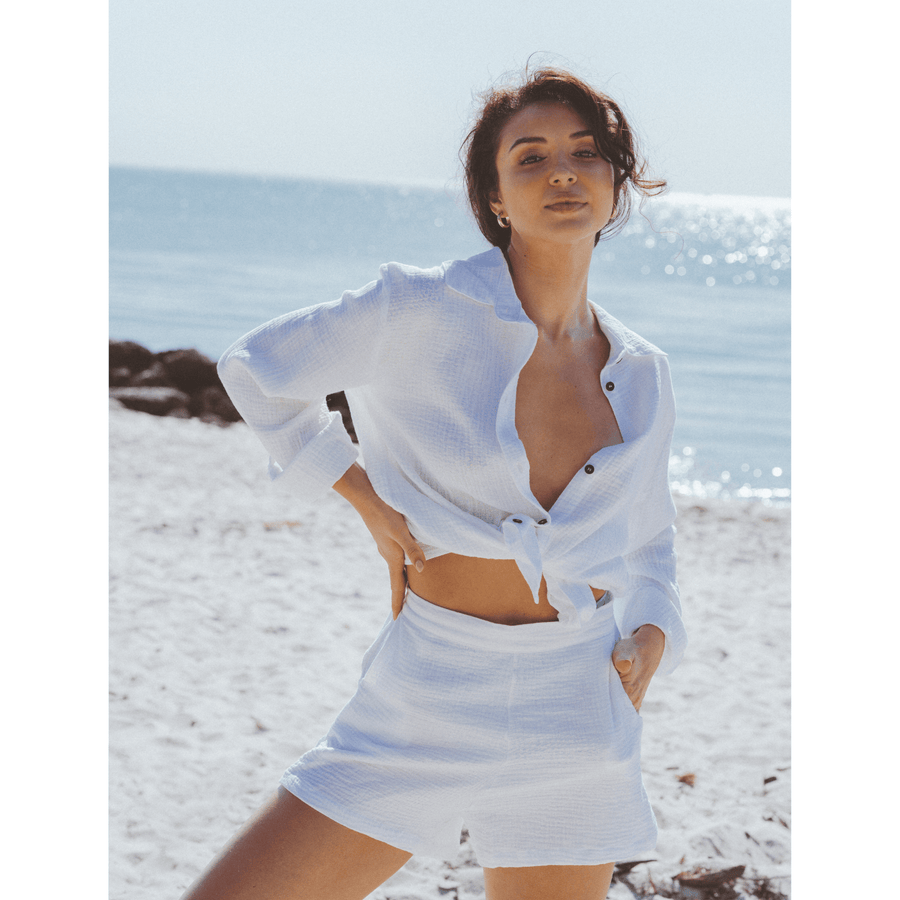 Echo White cotton button down blouse - SOAH