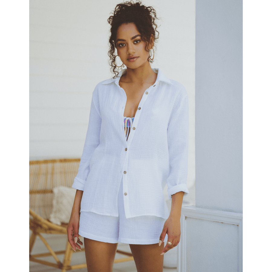 Echo cotton White  button down shirt -soah