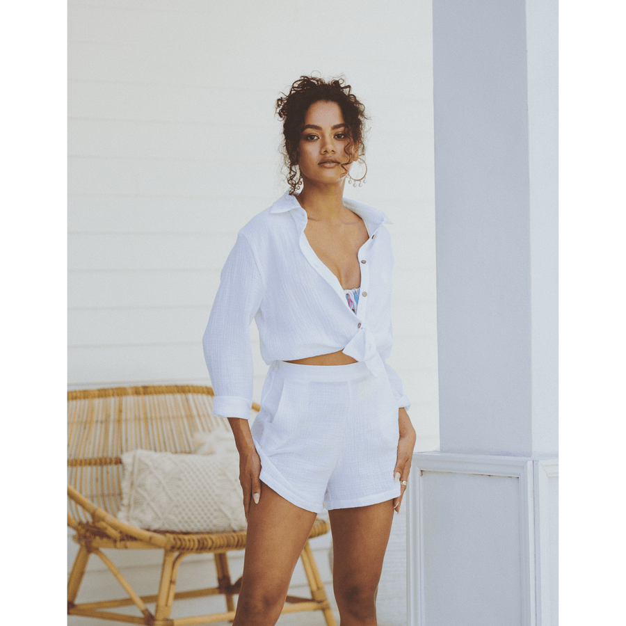 Echo cotton White  button down shirt -soah