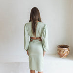 Elena Pastel Green Cut Out Midi Skirt - SOAH