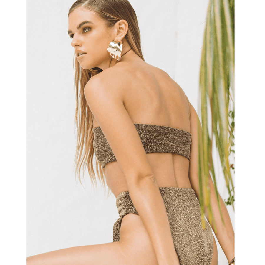 Jade Gold Metallic Bandeau Top