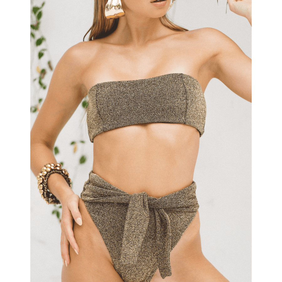 Jade Gold Metallic Bandeau Top