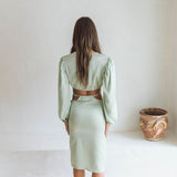 Jenna Long Sleeve Pastel Green Crop Top - SOAH