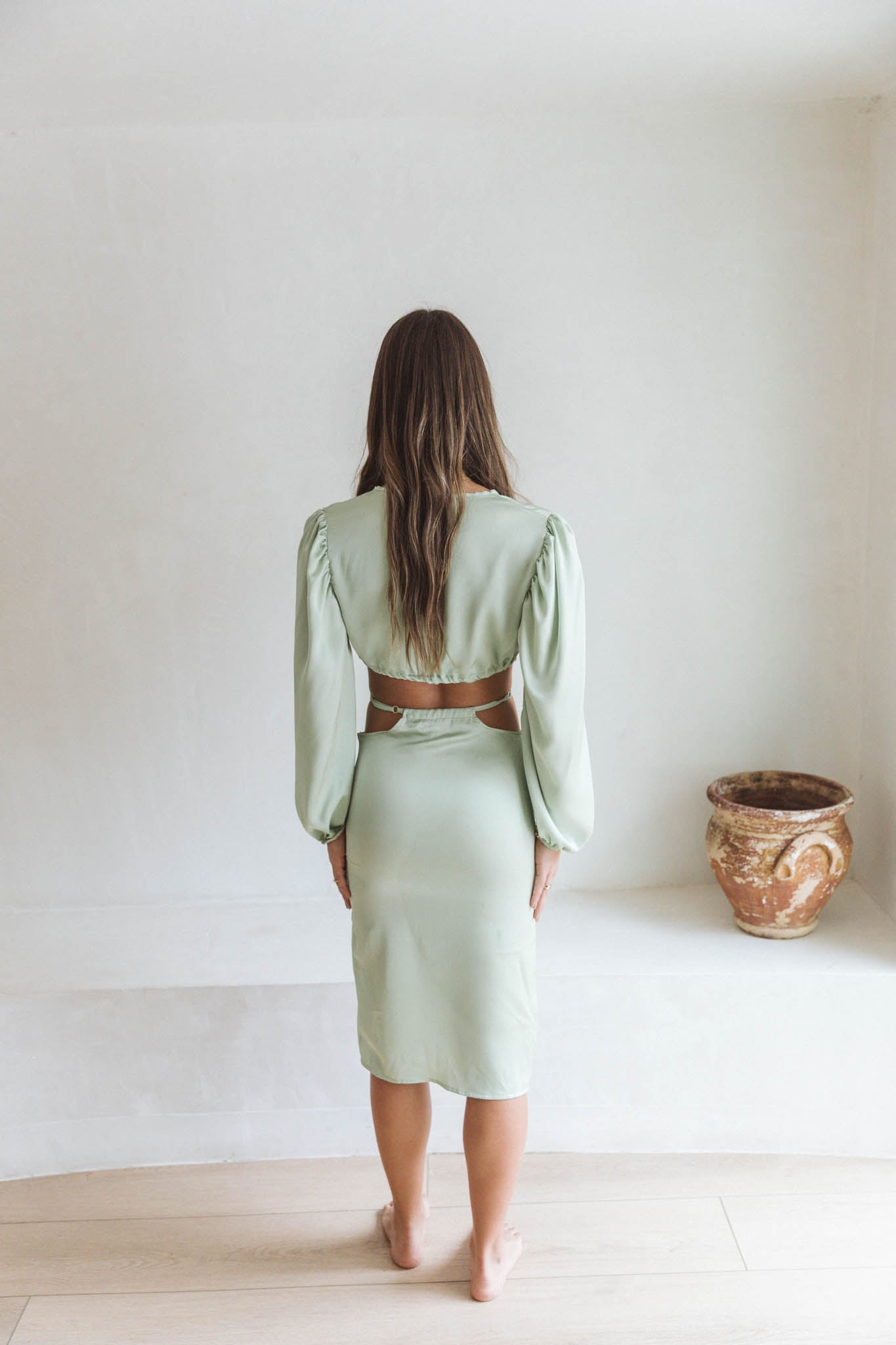 Jenna Long Sleeve Pastel Green Crop Top - SOAH