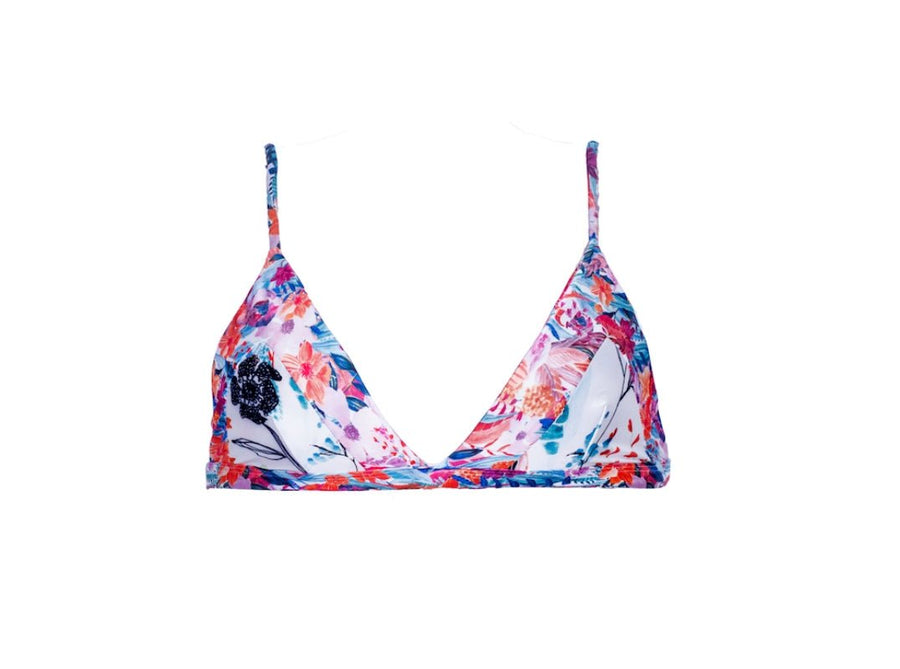Mia White Floral Triangle Bikini Top - SOAH