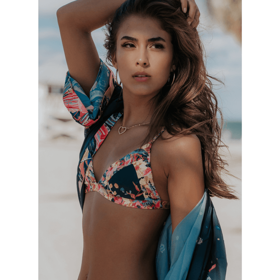Mia Yellow Floral Triangle Bikini Top - SOAH
