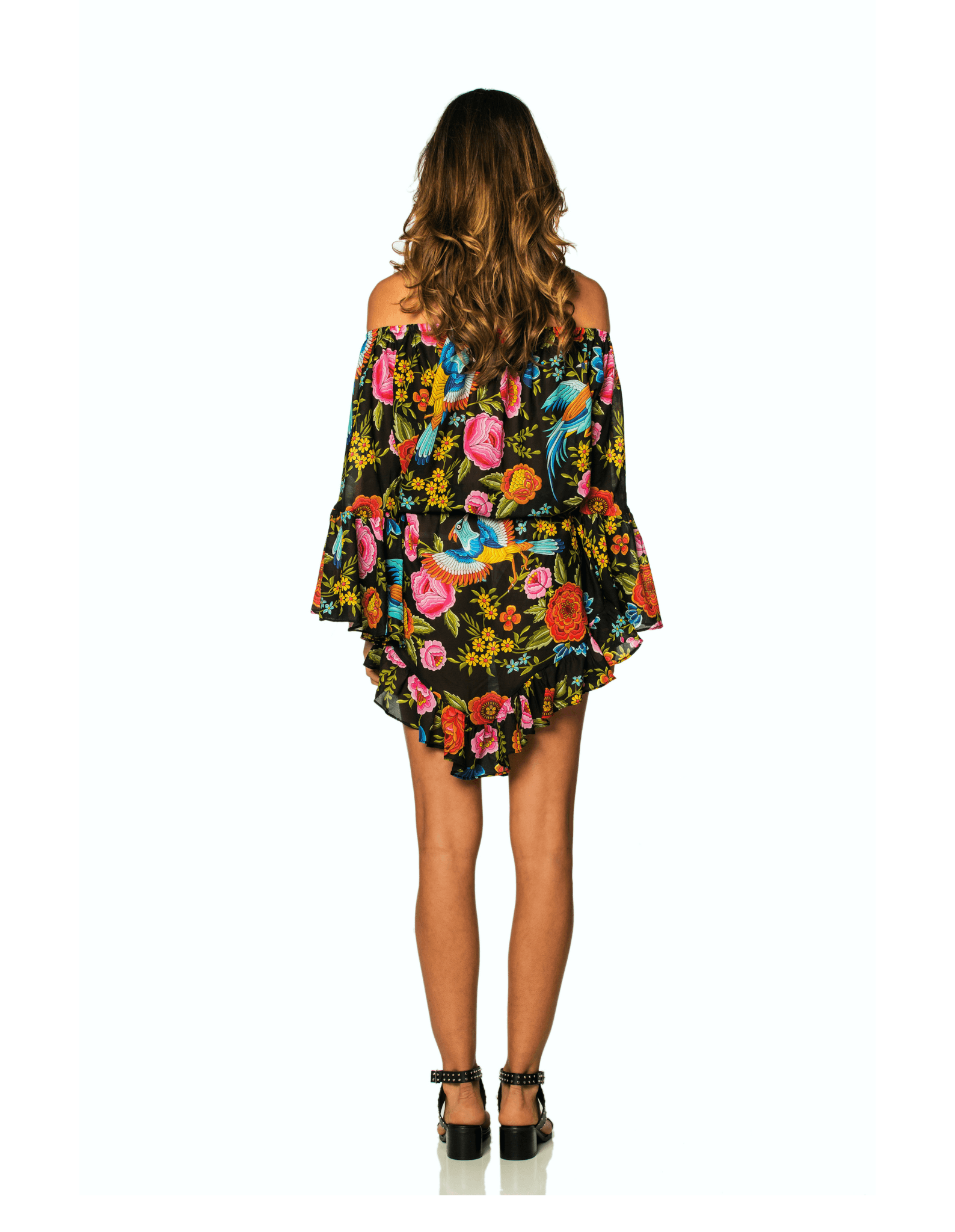 white floral dress off the shoulder Tommy Bahama Black Swim Linen Off The Shoulder Dress