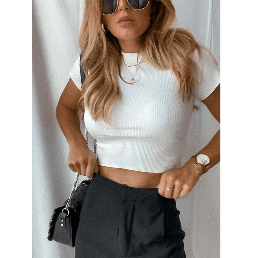 Tara Ribbed White Crop Top - SOAH